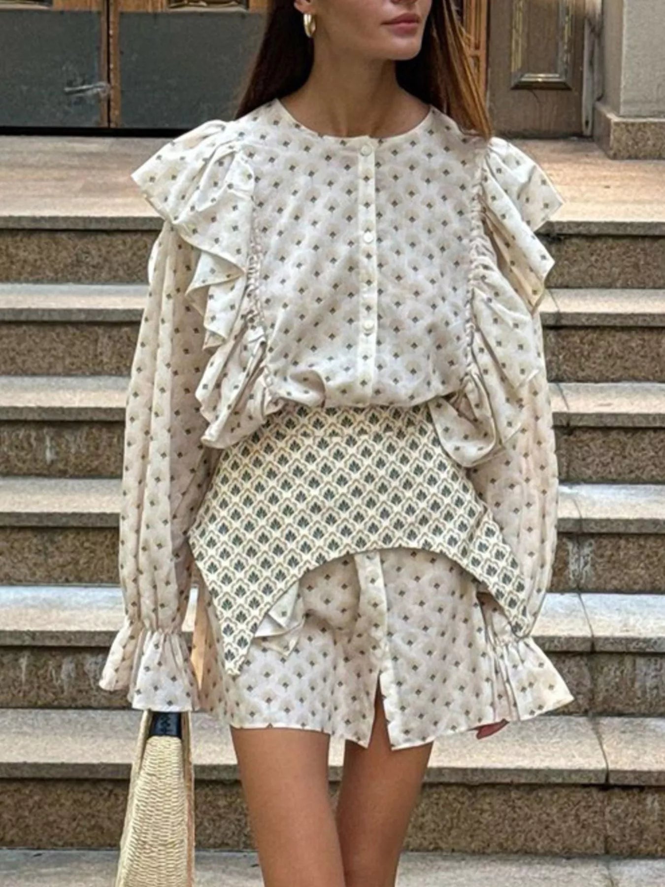 Ruffled Floral Print Mini Dress