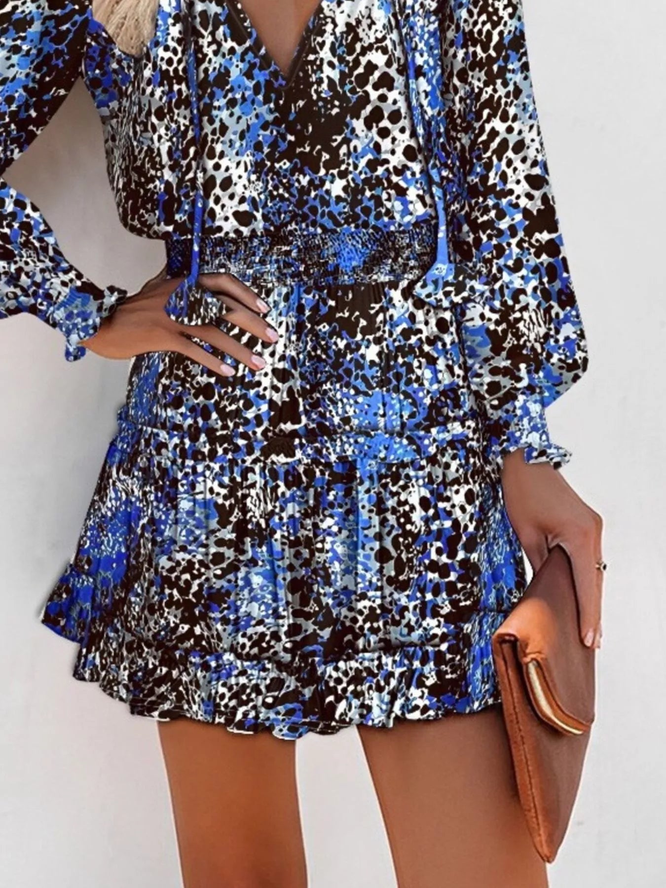 Tie Neck Lantern Sleeve Dress