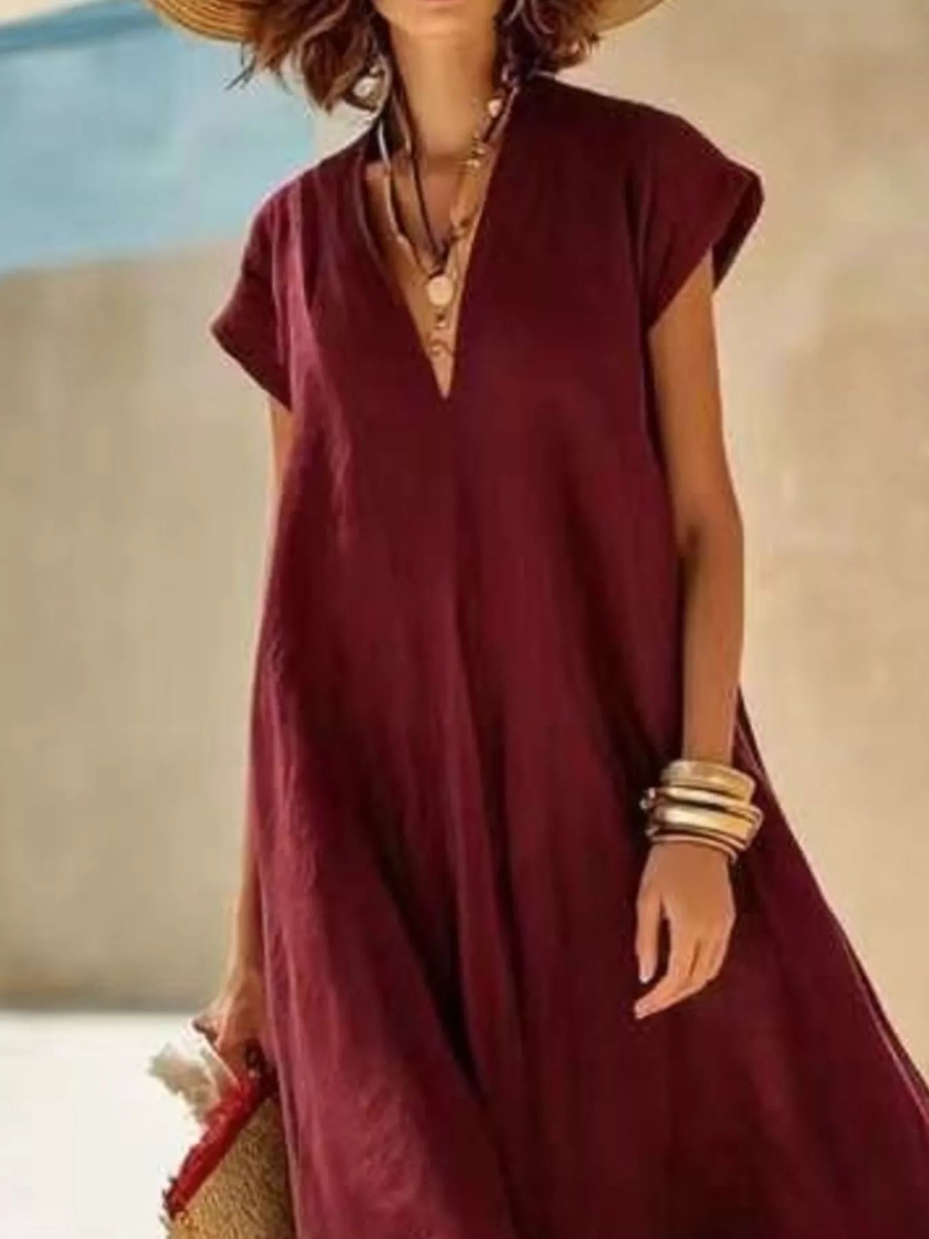 Color Block Hem V-Neck Maxi Dress