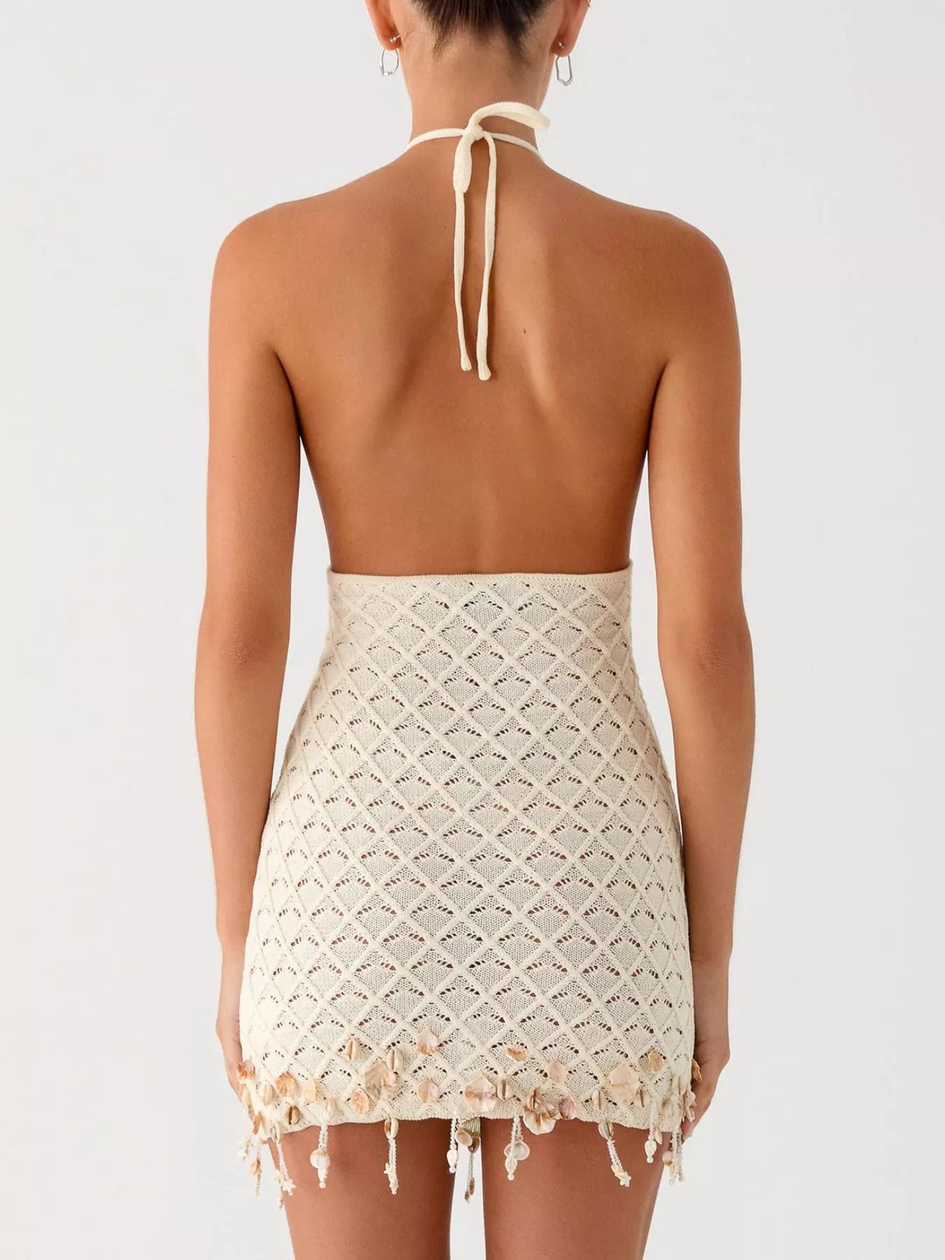 Openwork Halter Neck Mini Dress