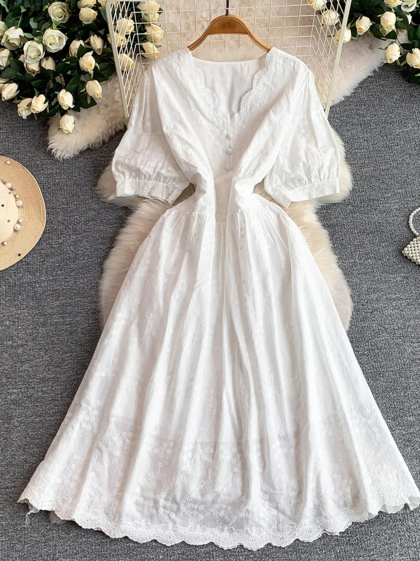 Lace Detail A-Line Midi Dress