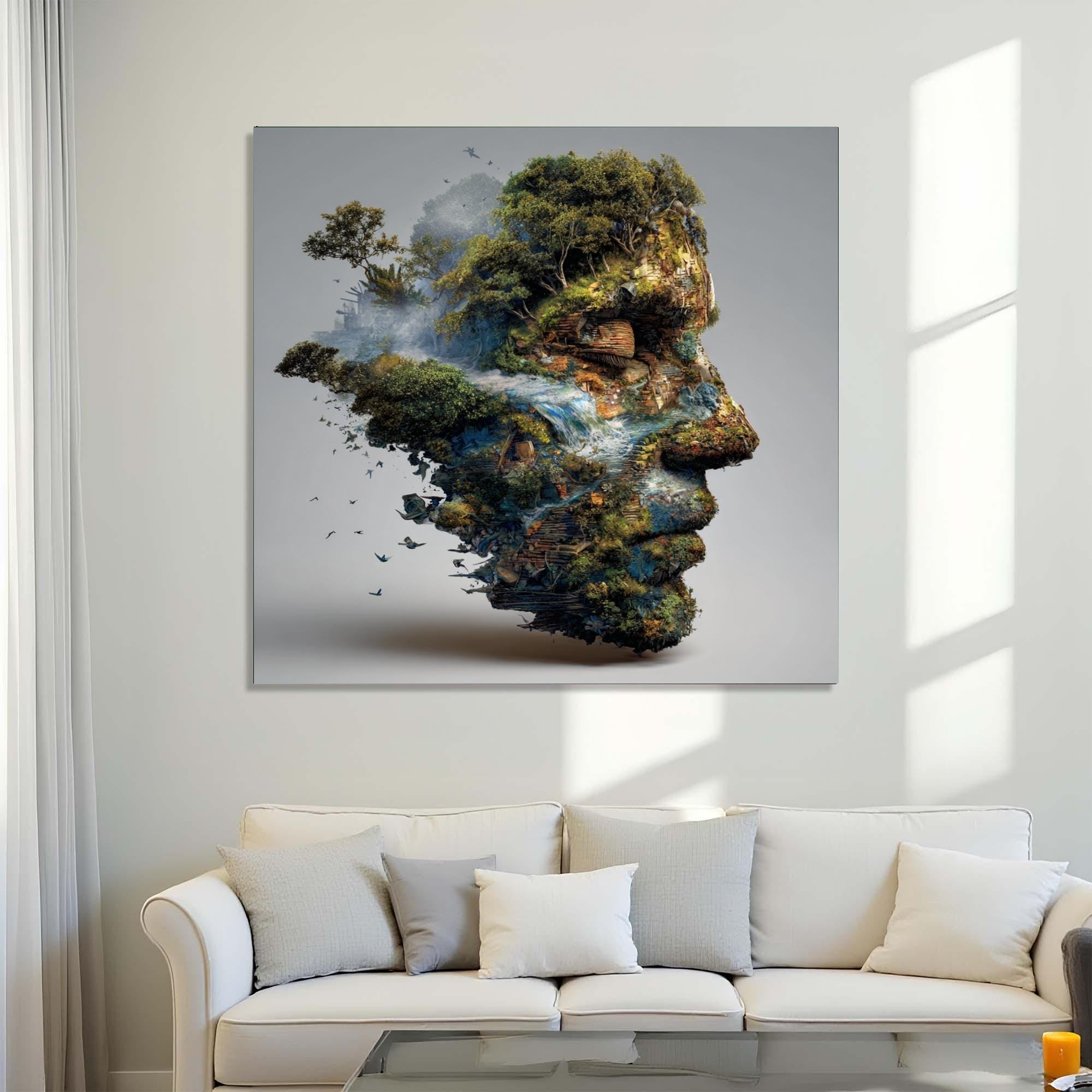 Nature Face Tempered Glass Wall Art | Eco-Inspired Portrait Decor