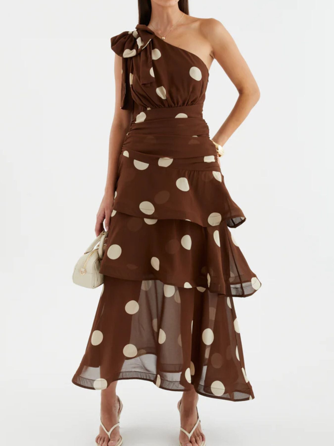 Polka Dot One-Shoulder Ruffle Dress