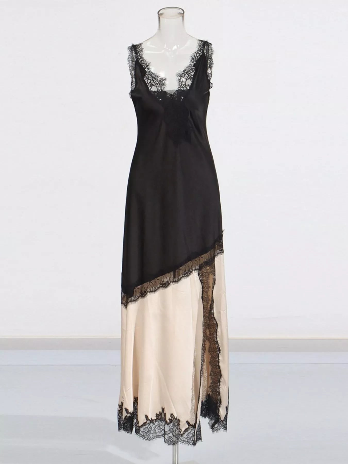 Lace Trimmed Two-Tone Slip Dress