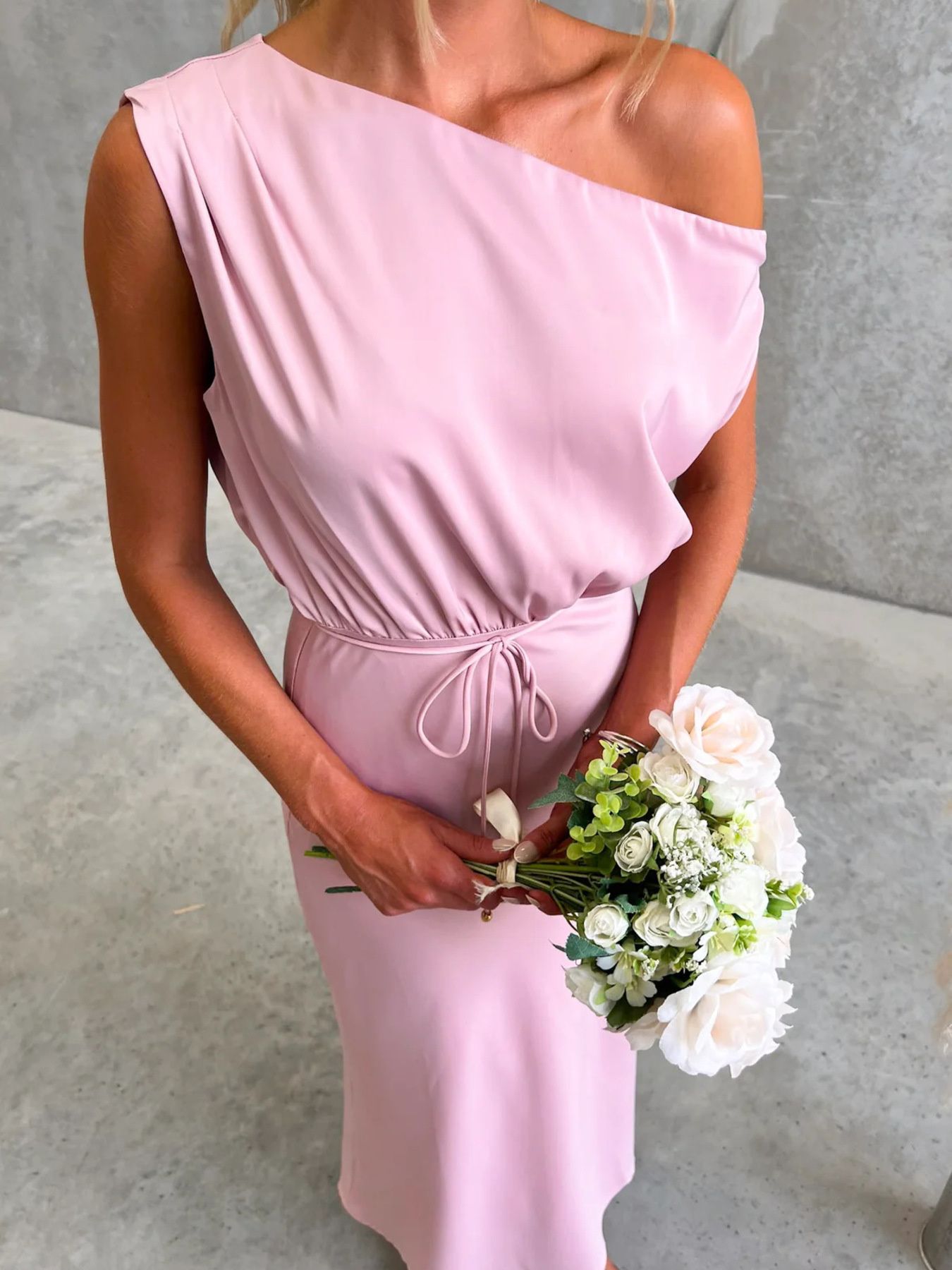 One-Shoulder Tied Midi Dress