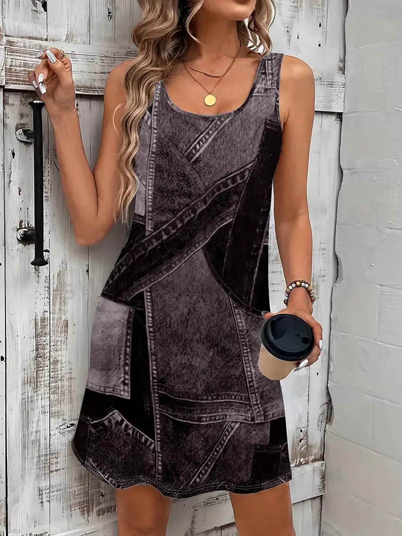 Patchwork Denim Sleeveless Dress