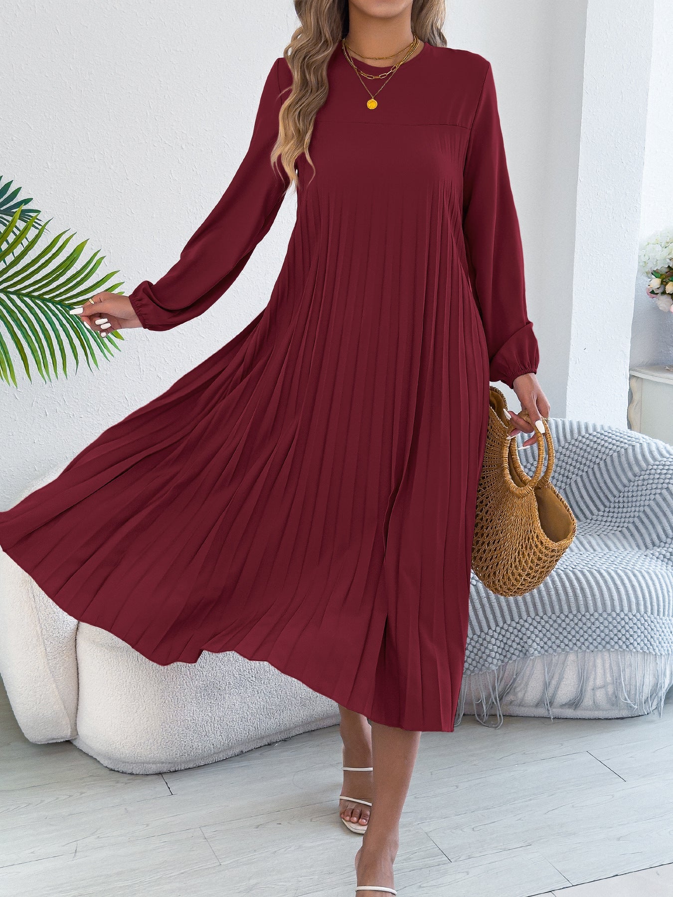 Pleated A-Line Midi Dress