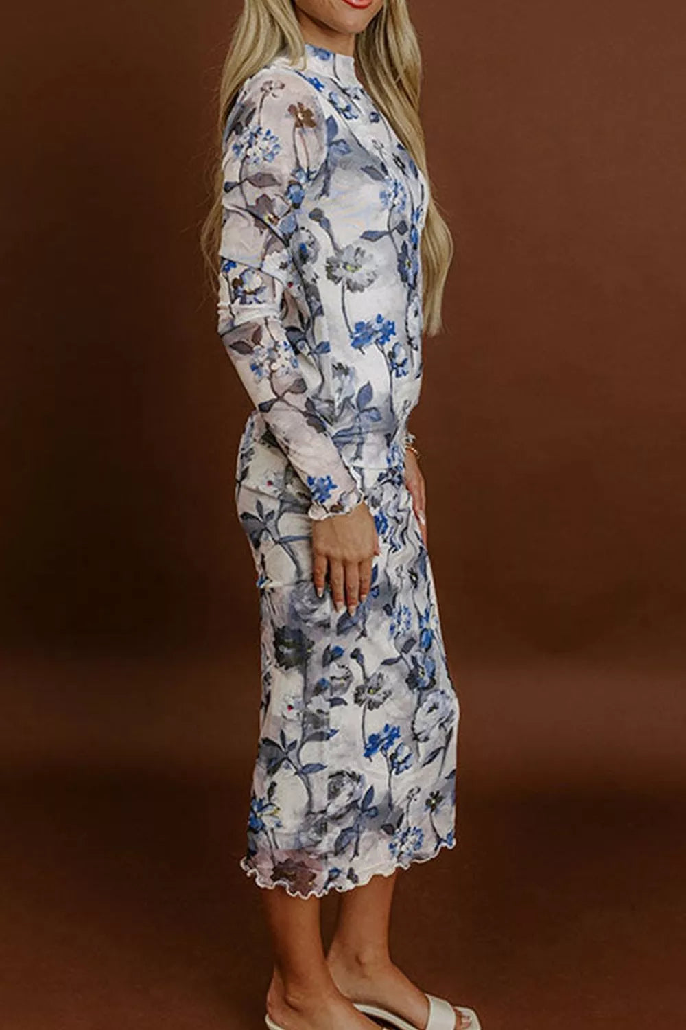 Floral Print Sheath Elegant Long Sleeve Dress