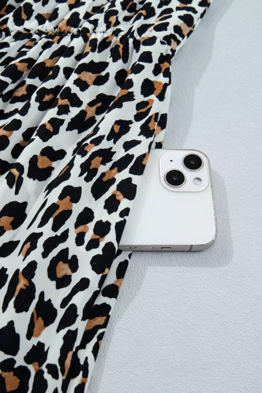 Leopard Print Colorblock Trim Sleeveless Midi Dress
