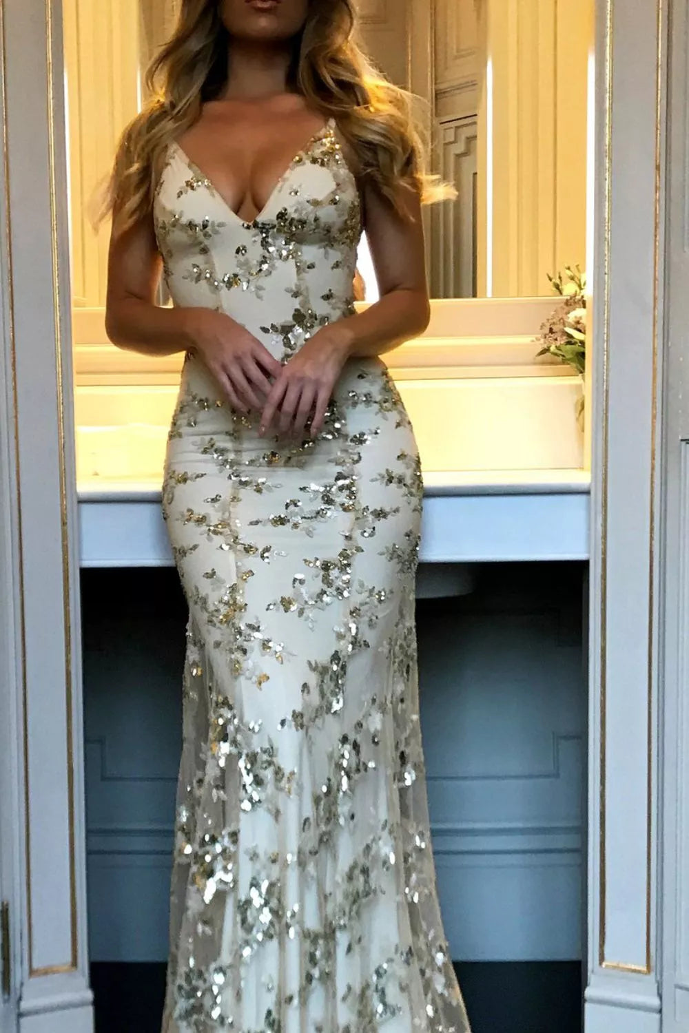 Full Size Sequin Tie Back V-Neck Maxi Dress Plus Size