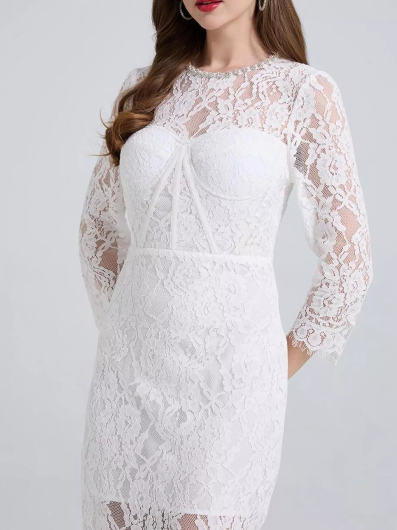 Lace Long Sleeve Midi Dress