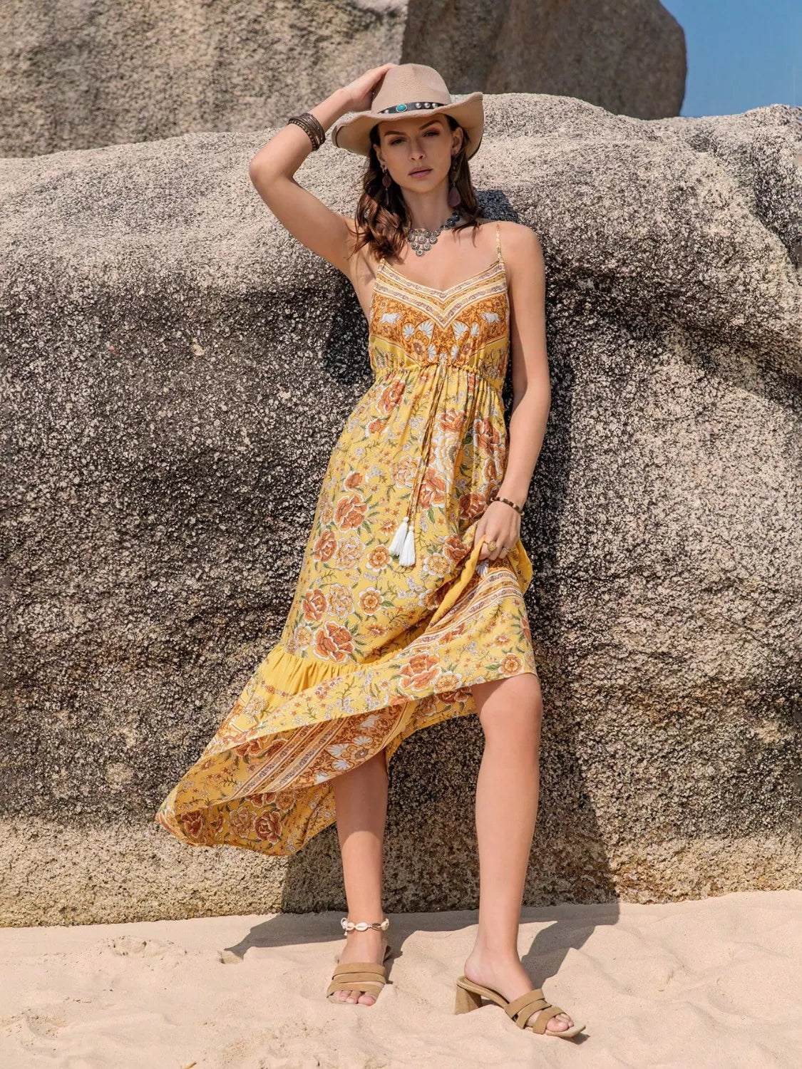 Tassel Printed Tiered Cami Dress