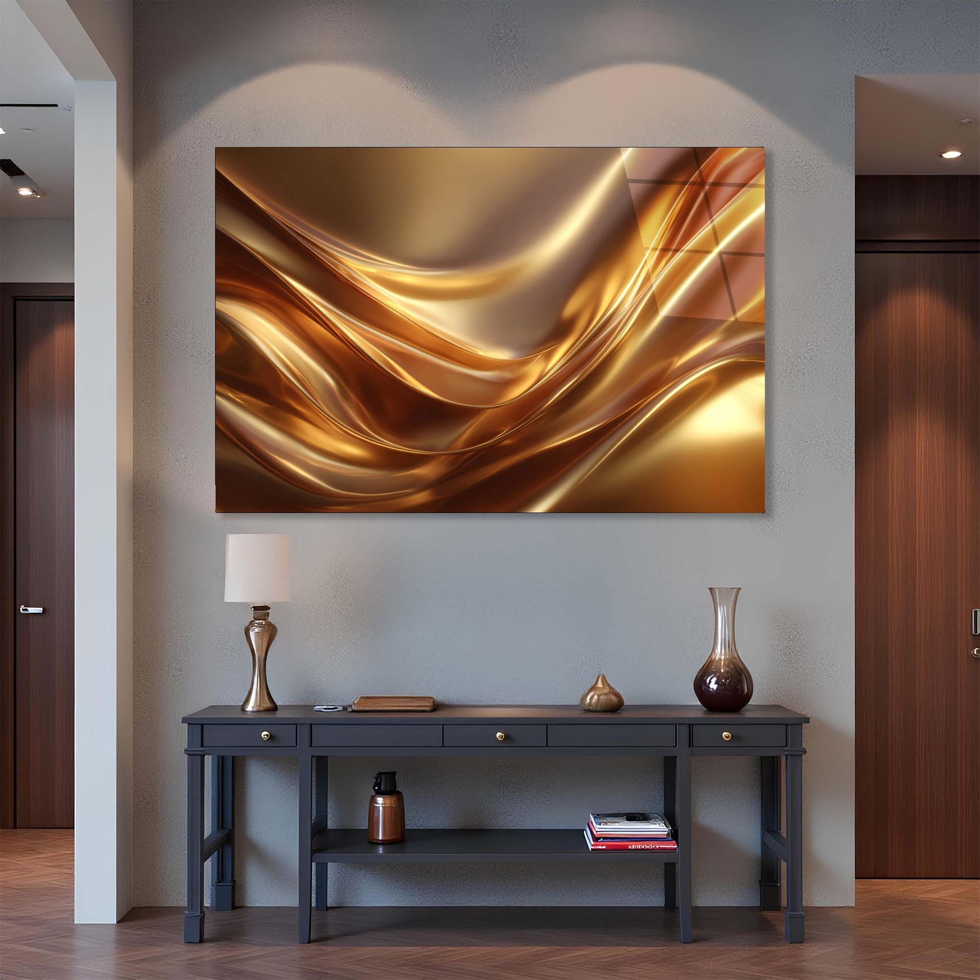 Liquid Gold Abstract Glass Wall Art | Modern Luxury Decor