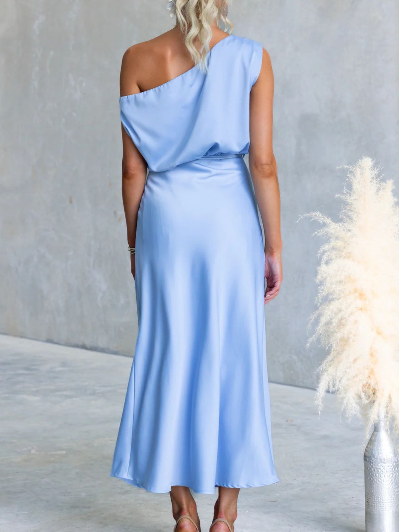One-Shoulder Tied Midi Dress