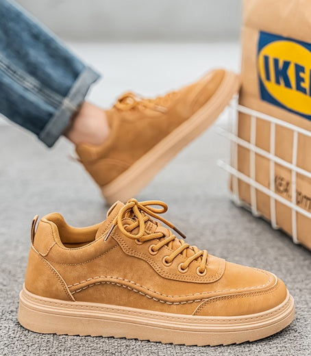 Men's New Breathable Platform Sneakers, Trend Versatile Casual Skate & Leather Fashion Shoes