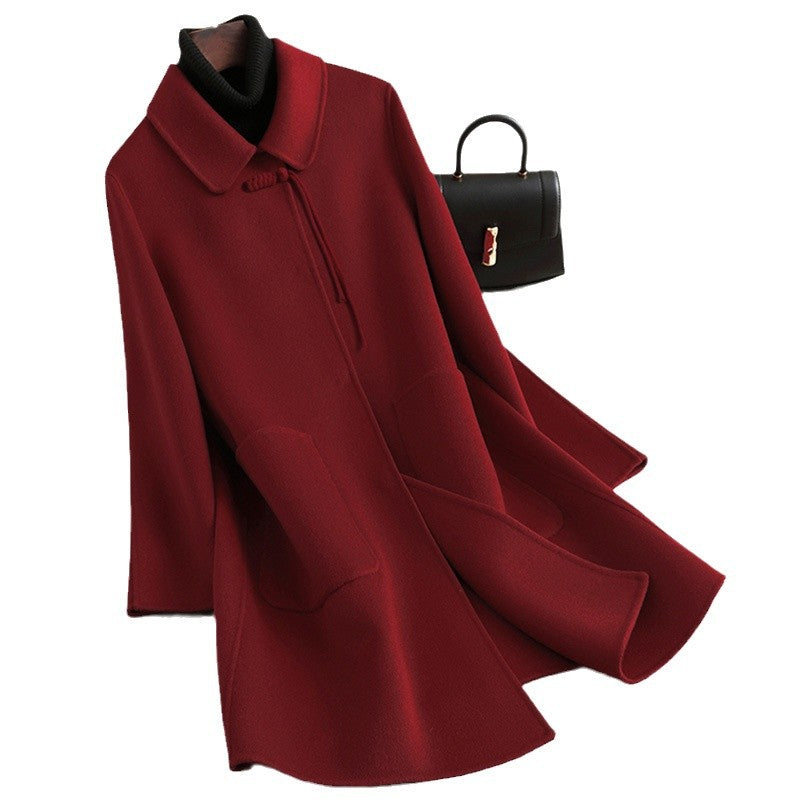 New Chinese-style Red Oversized Double-faced Wool Coat