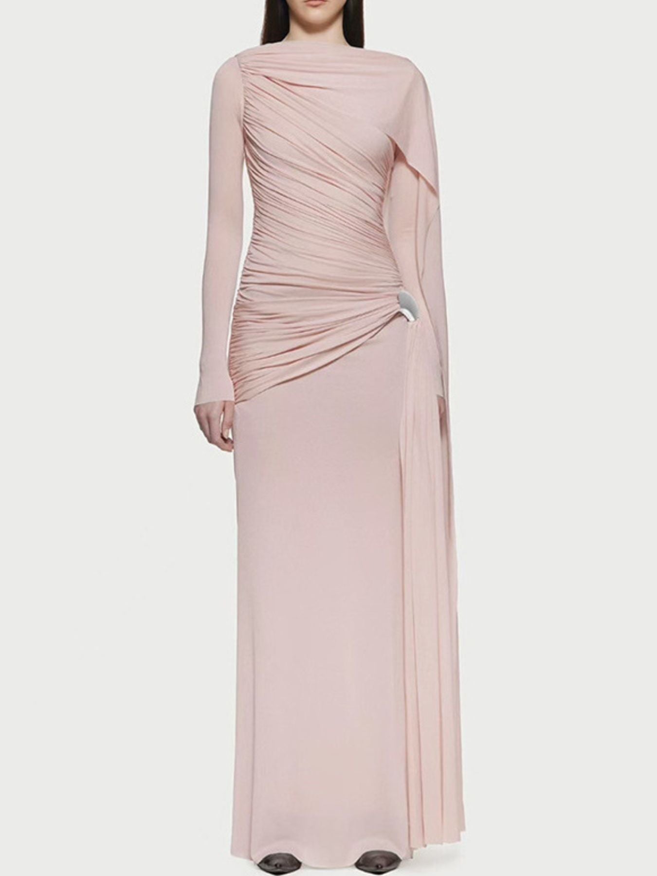 Ruched Draped Long Sleeve Maxi Dress