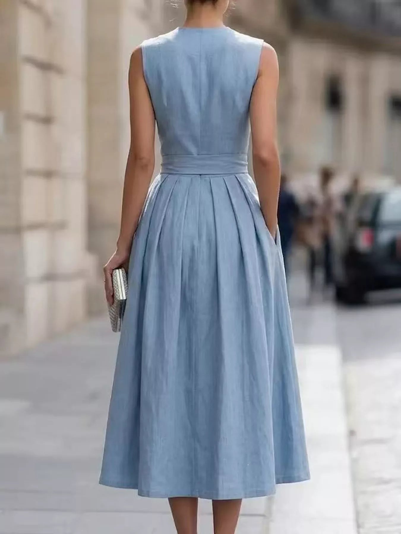 Full Size Sleeveless Button-Front Belted Midi Dress Plus Size