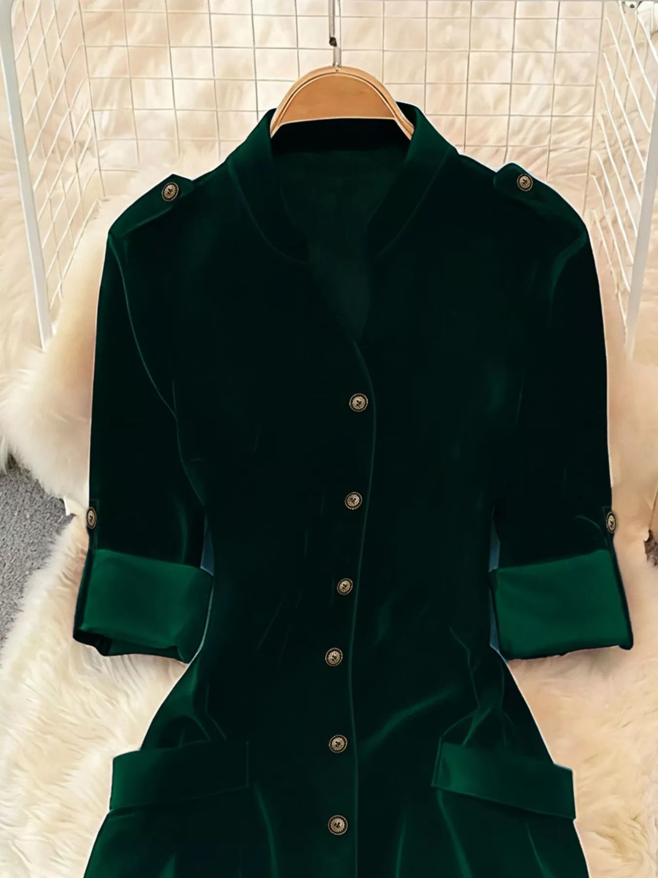 Velvet Button-Down Midi Dress
