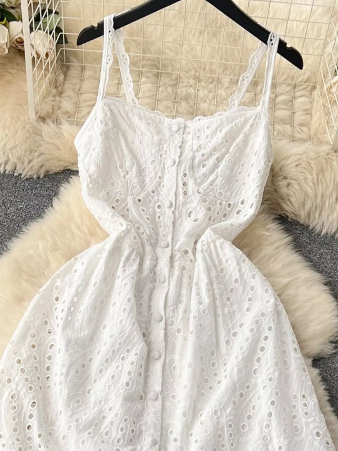 Eyelet Embroidered Tiered Cami Dress