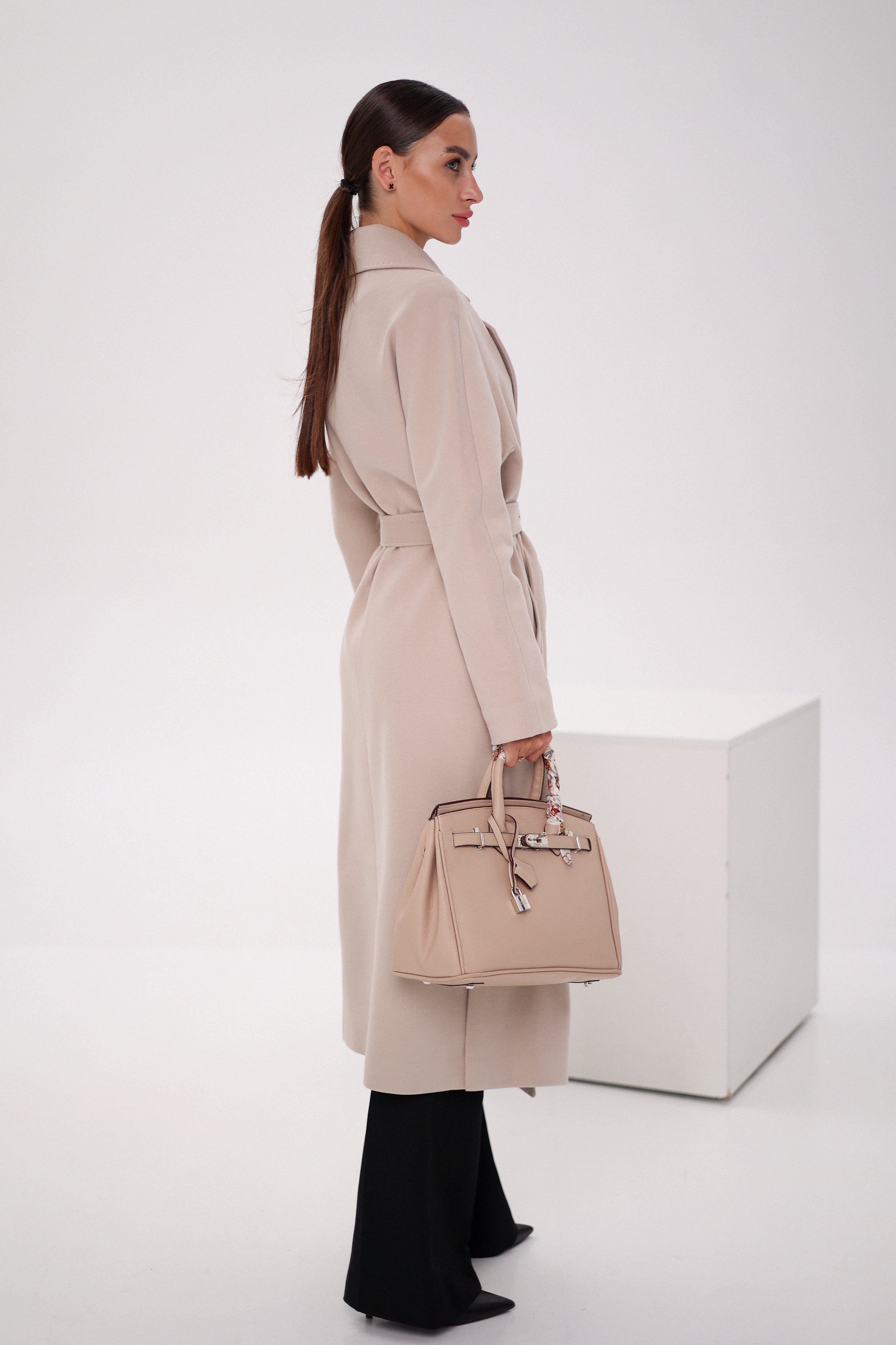 Cambridge Comfort Wraparound Wool Cashmere Coat in Nude
