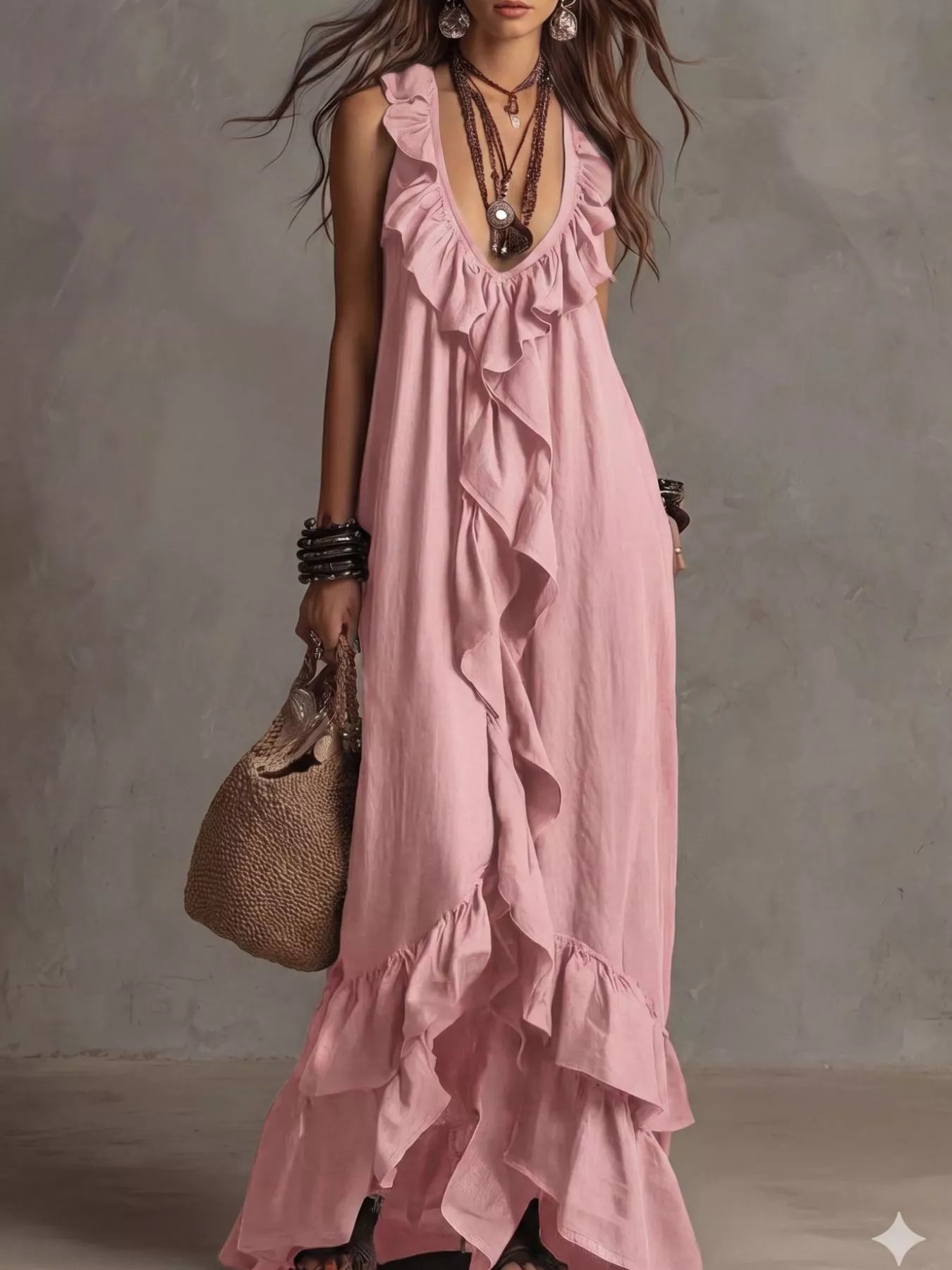 Ruffled Sleeveless Maxi Dress