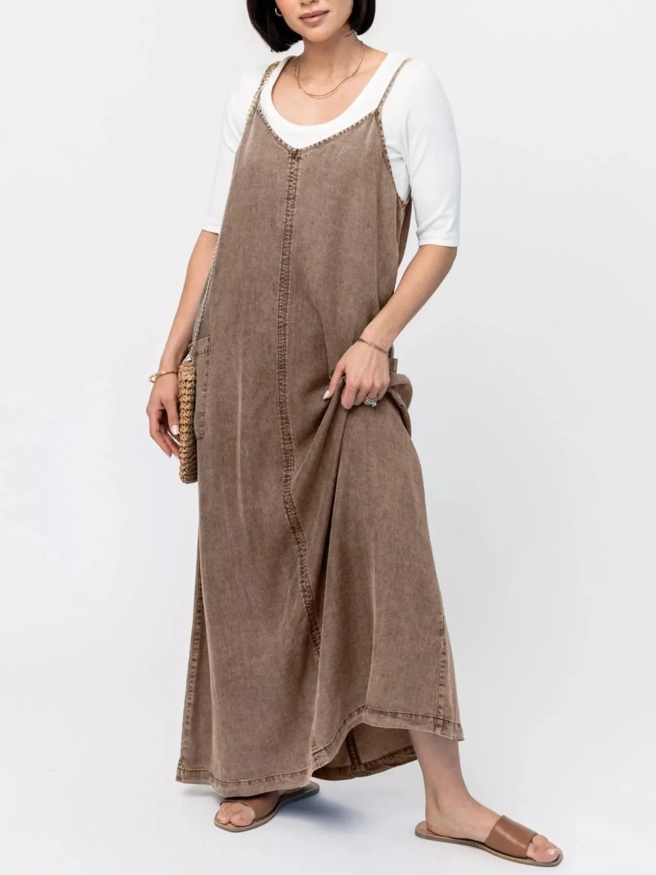 Casual Washed Denim Cami Maxi Dress