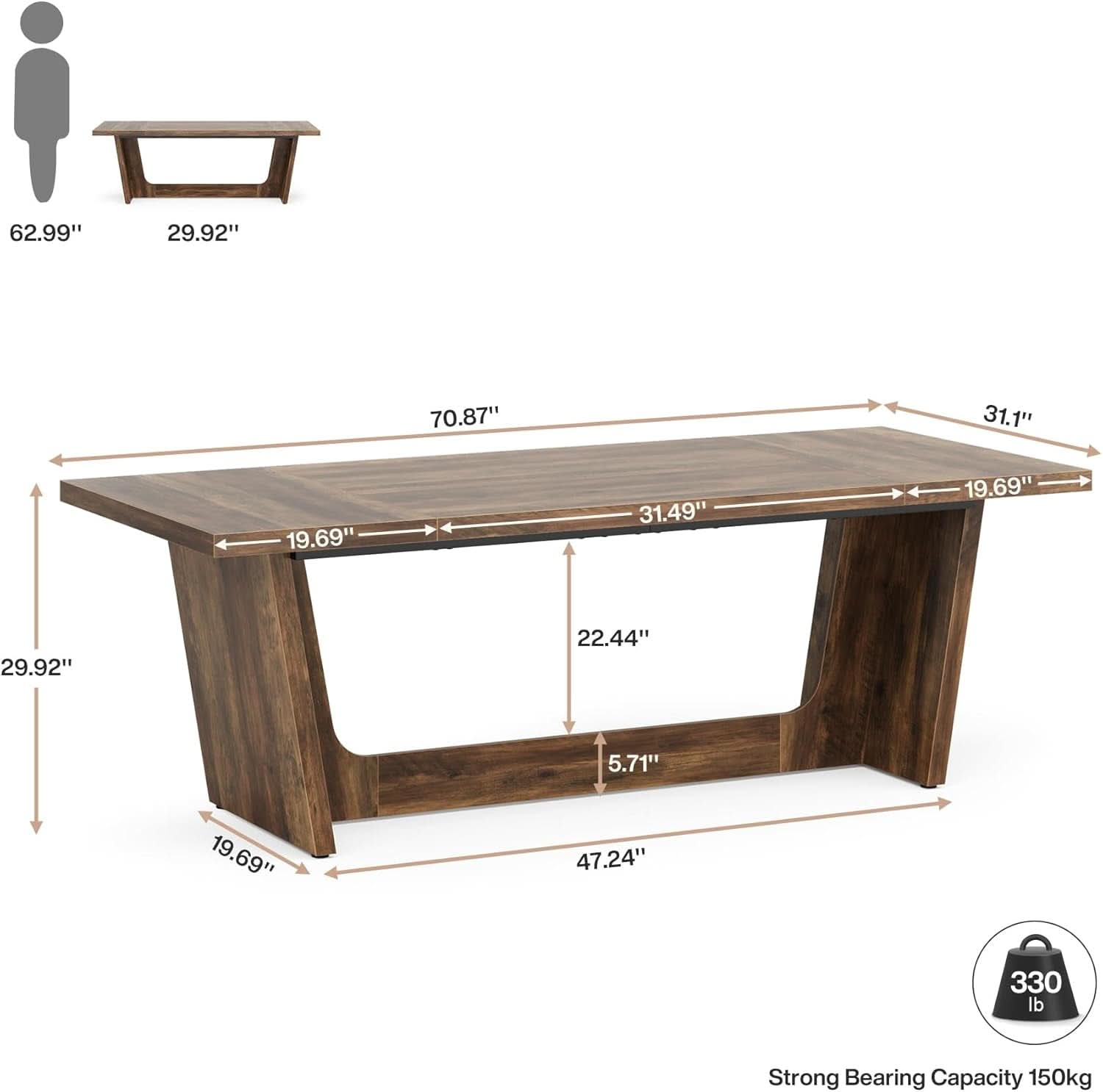 71 Inch Brown Executive Wood Computer Desk For Home Office - Overture Gifts