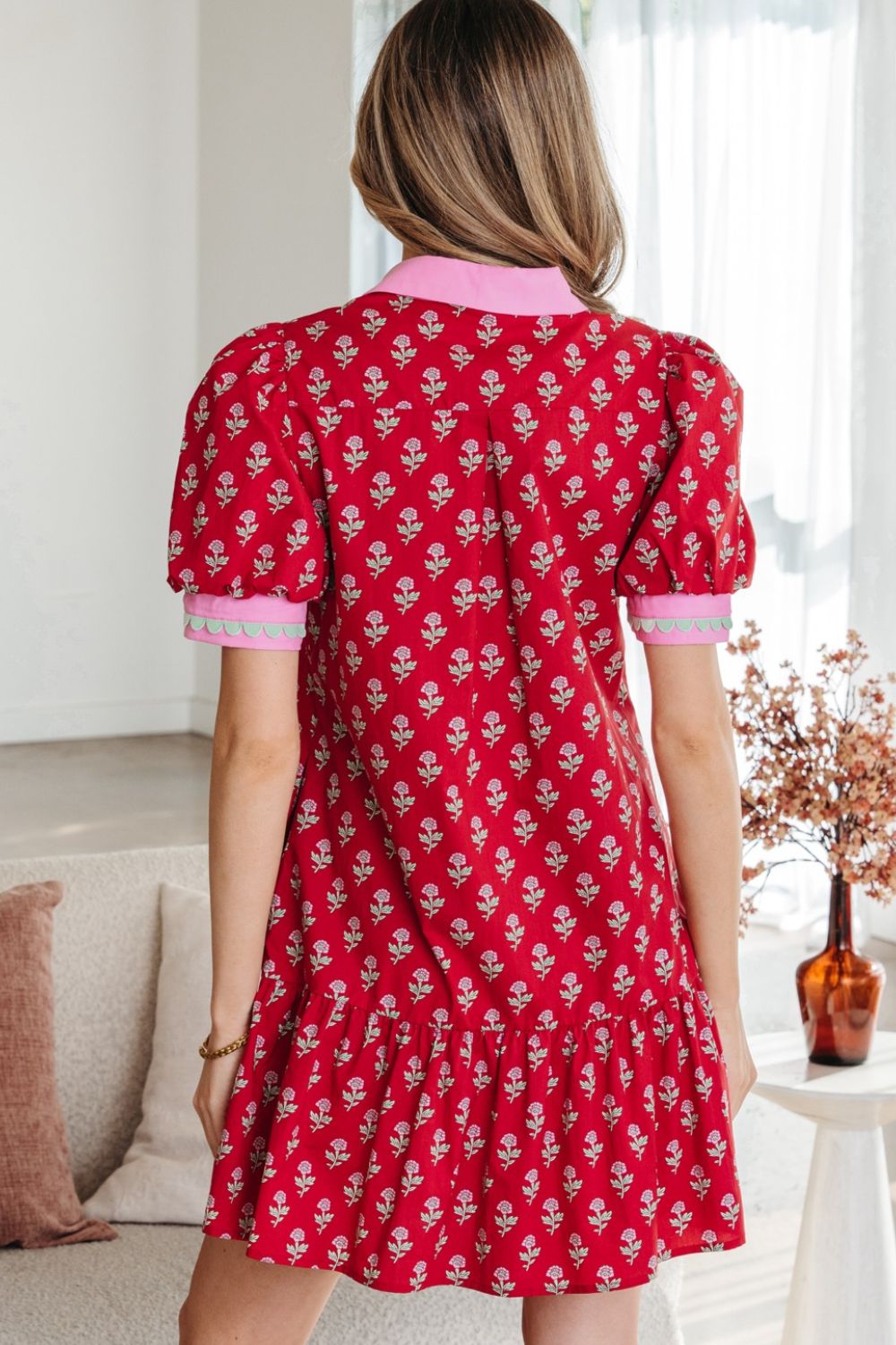 Floral Print Ruffle Hem Mini Dress