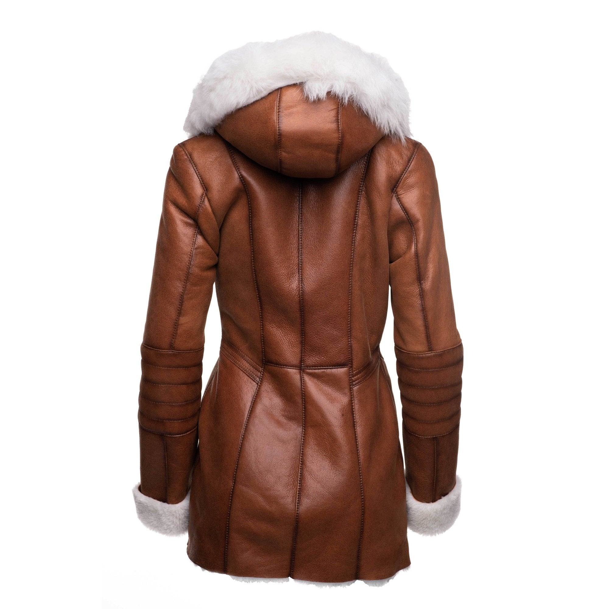 Ayvas Tan Shearling Coat with Fox Fur Trim Hoodie