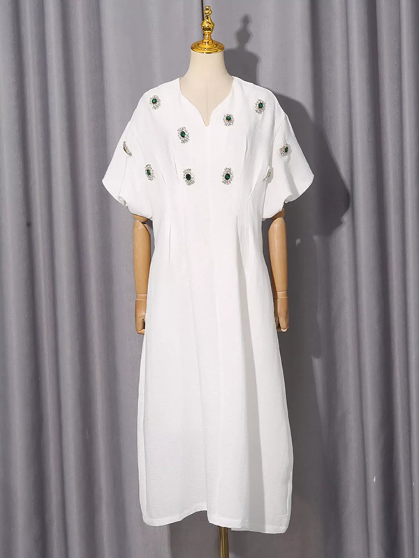 Embellished Puff Sleeve Midi Dress