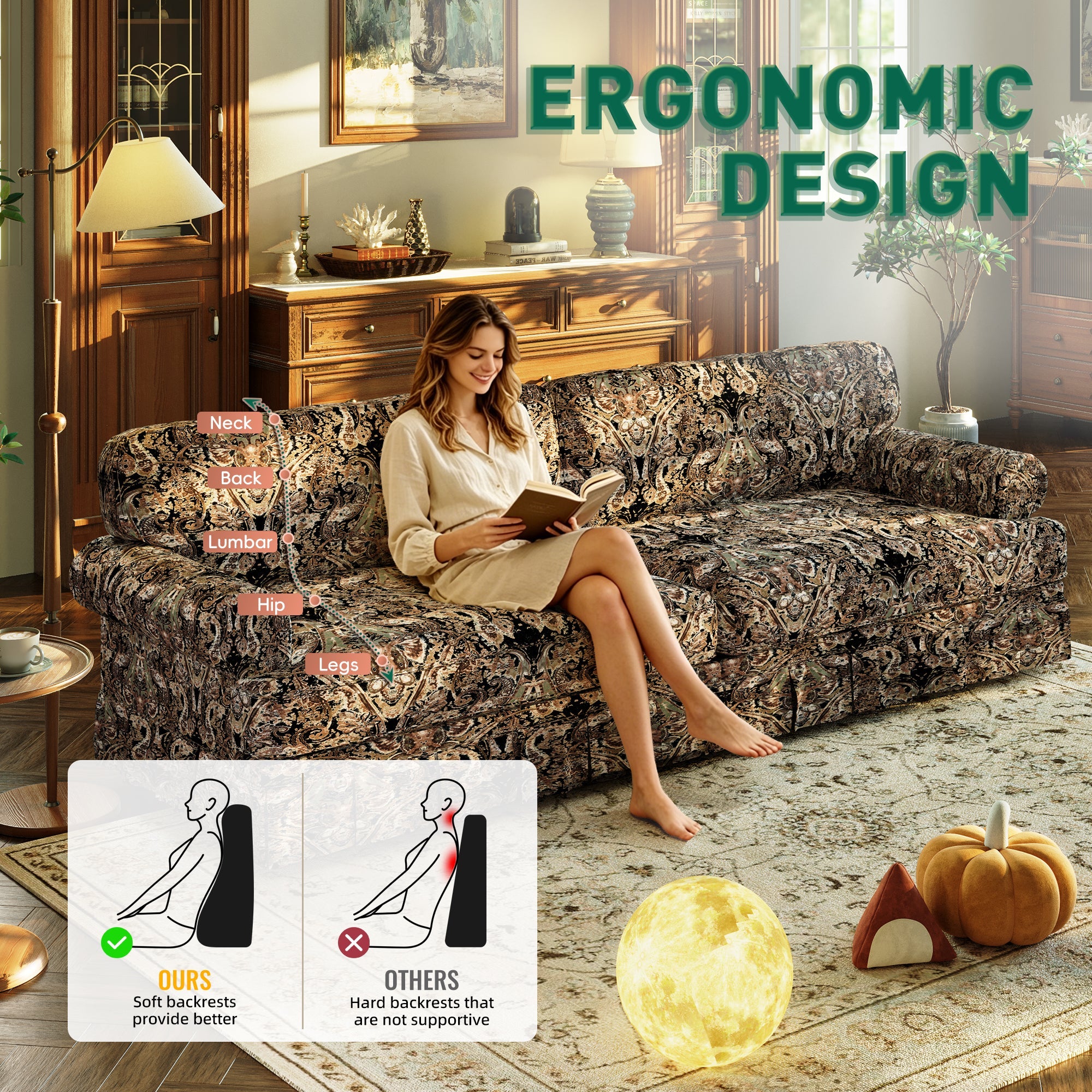 74" Luxurious 3-Seater Cloud Couch