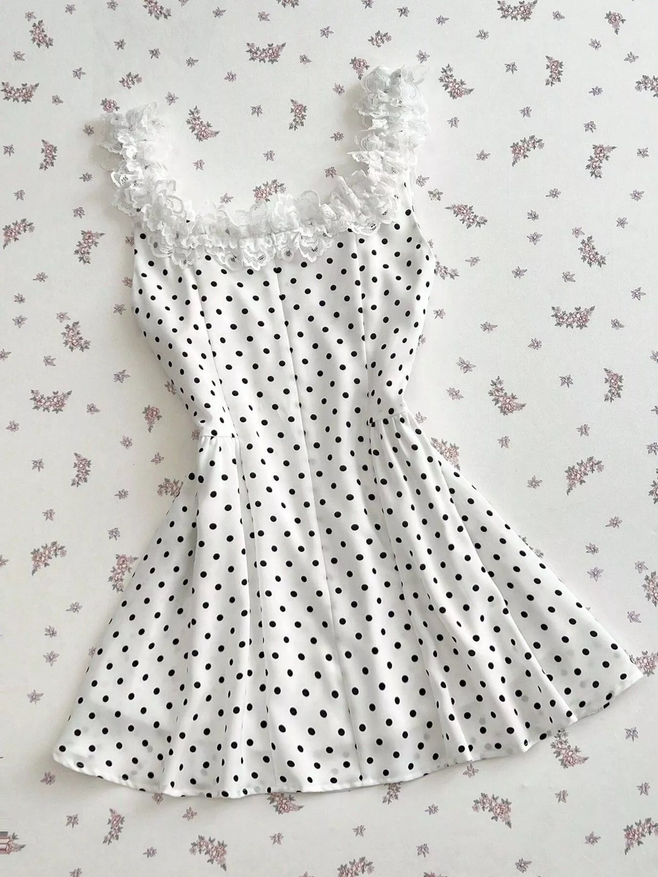 Polka Dot Lace Trim Mini Dress