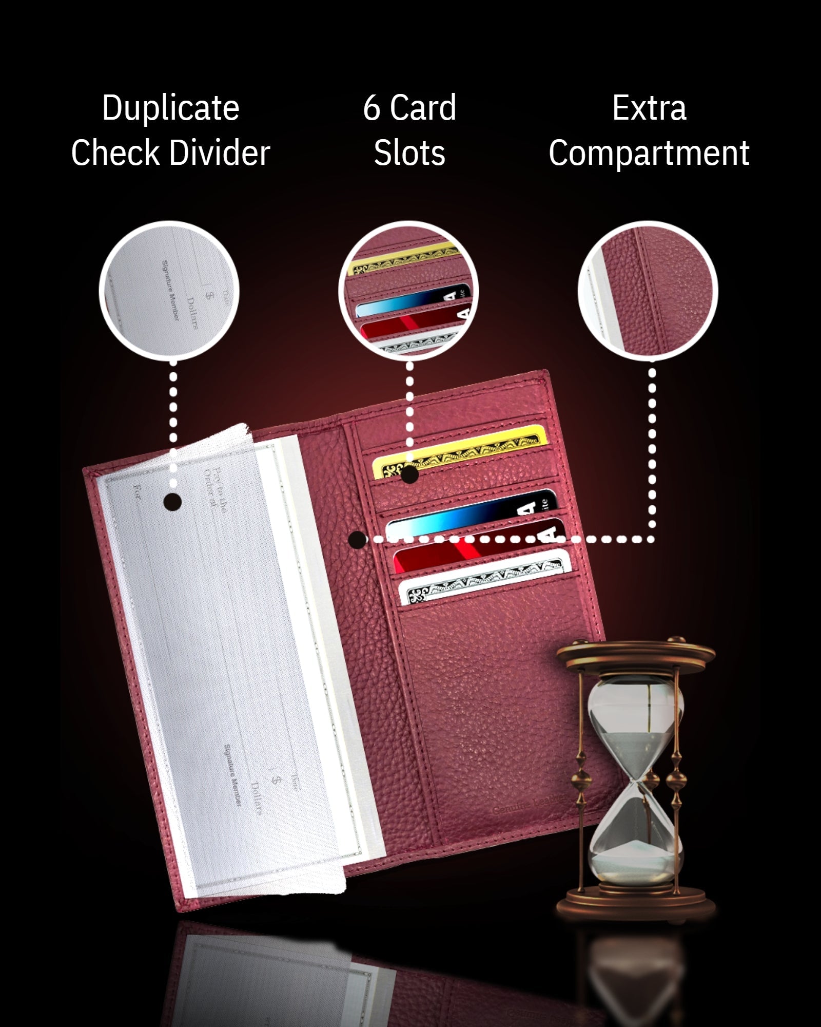 Genuine Leather Checkbook Cover – Card Slots, RFID Blocking