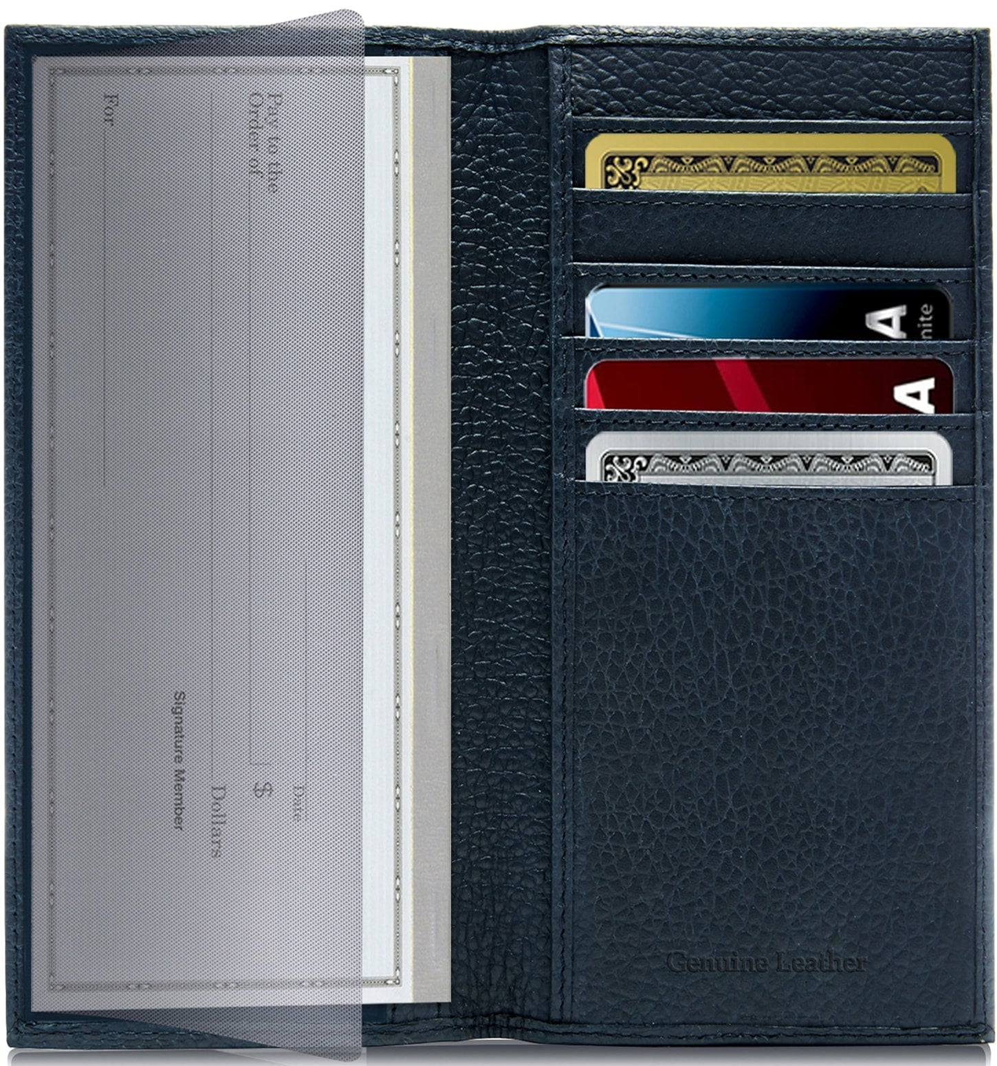 Genuine Leather Checkbook Cover – Card Slots, RFID Blocking