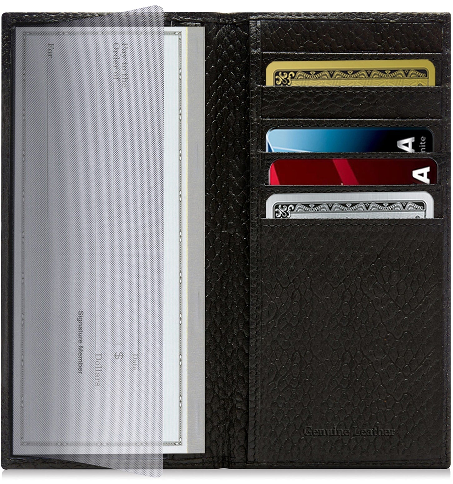 Genuine Leather Checkbook Cover – Card Slots, RFID Blocking