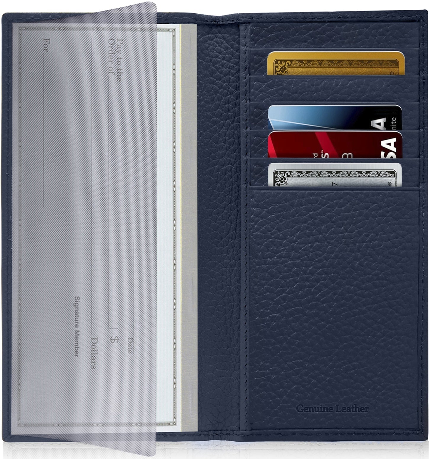 Genuine Leather Checkbook Cover – Card Slots, RFID Blocking