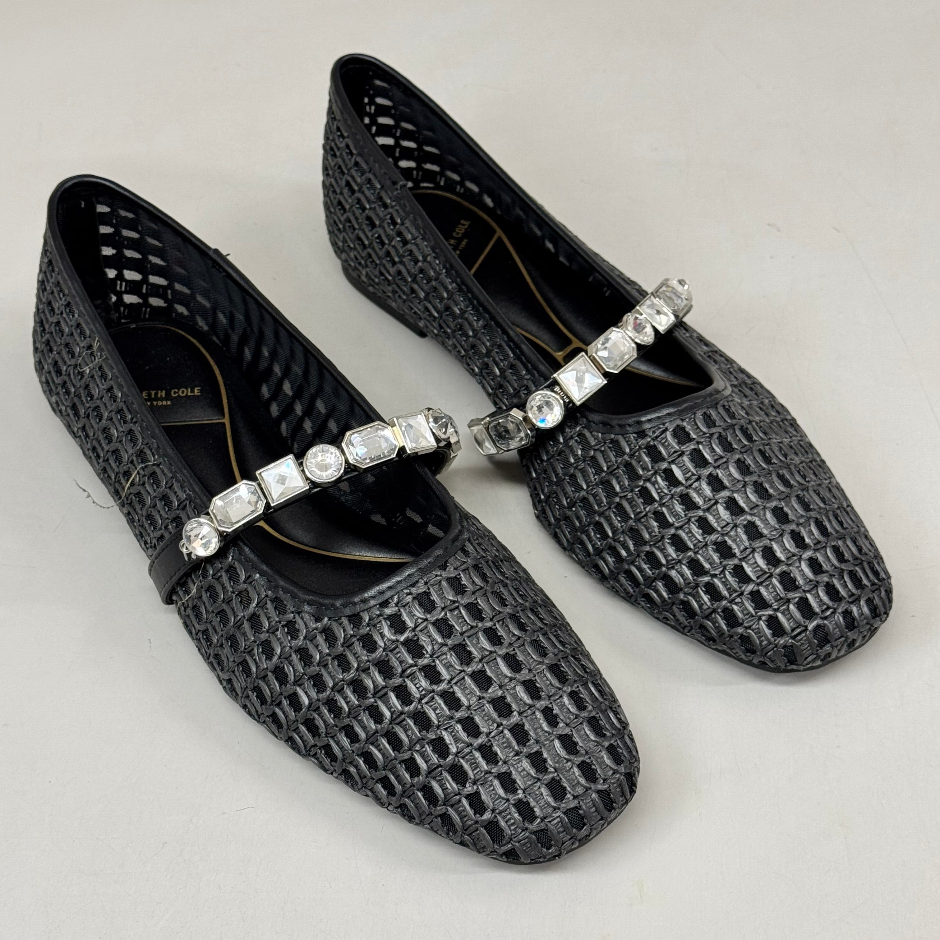 KENNETH COLE New York Zeta Raffia Jewel Jane Flat Women's Sz 9 Black KL25ZMJ01