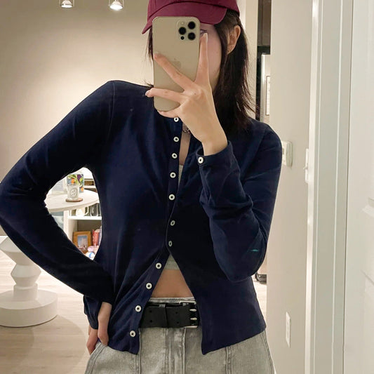 Ralph Slim Fit Crew Neck Single Breasted Long Sleeve Knit Cardigan Cotton Pique Stretch Fabric