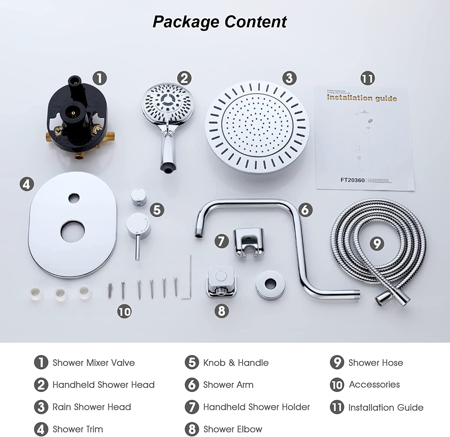 Rain Shower Faucet Set with Handheld Shower Head, 13" High Rise Arm & Valve