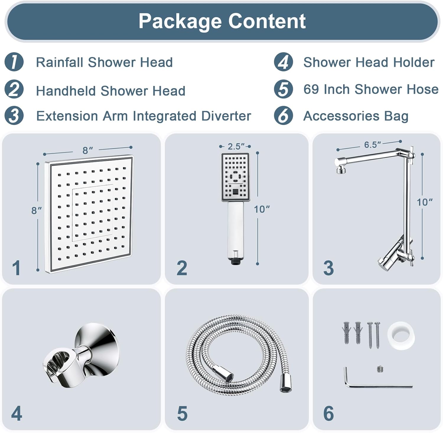 Dual Shower Head Combo with Extension Arm, 8 Inch Rainfall Shower Head with Handheld Shower head
