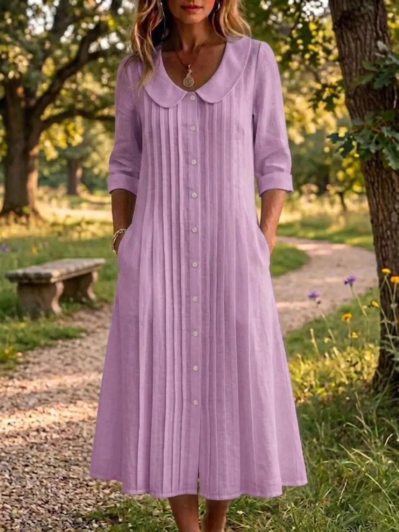 Full Size Peter Pan Collar Button Down Dress Plus Size