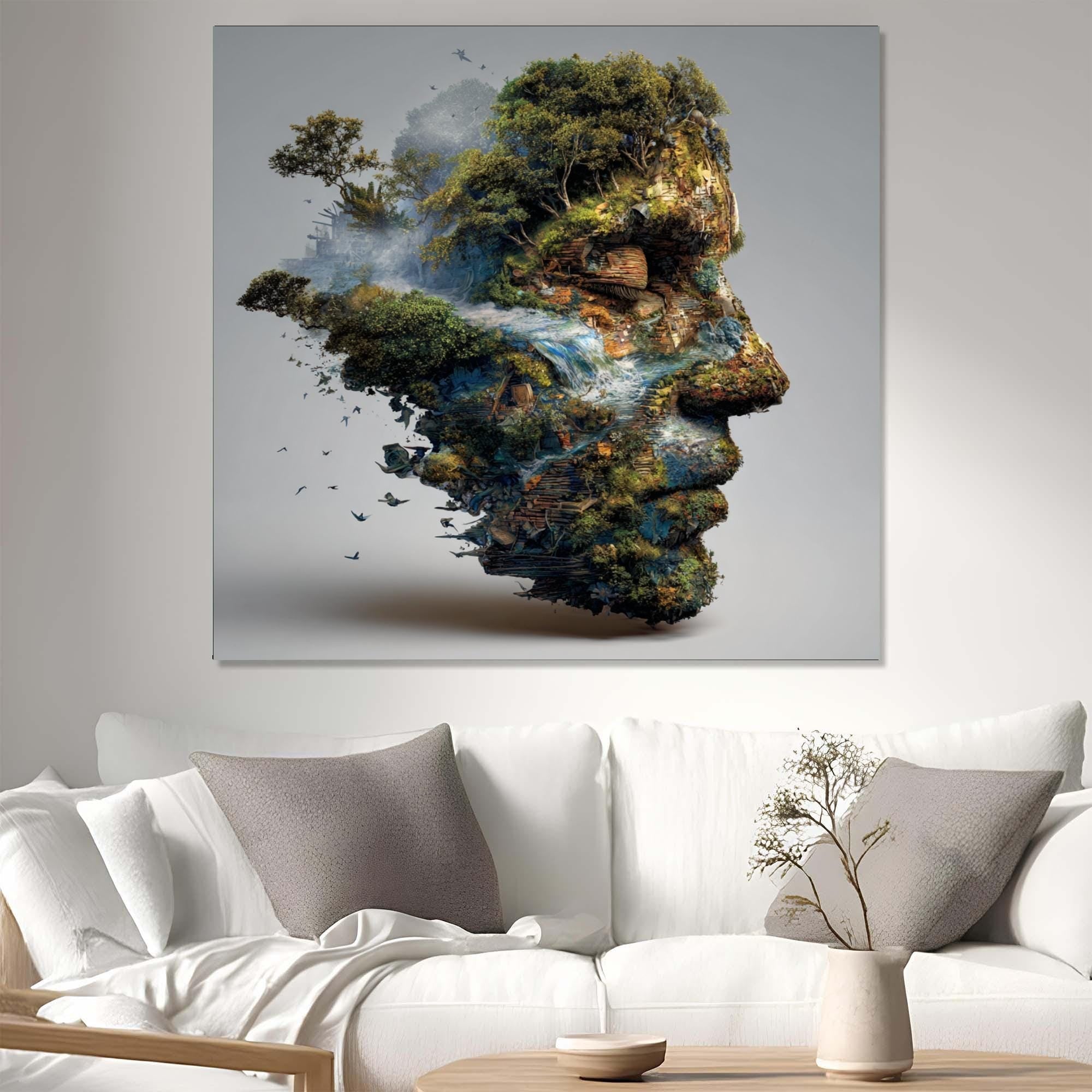 Nature Face Tempered Glass Wall Art | Eco-Inspired Portrait Decor