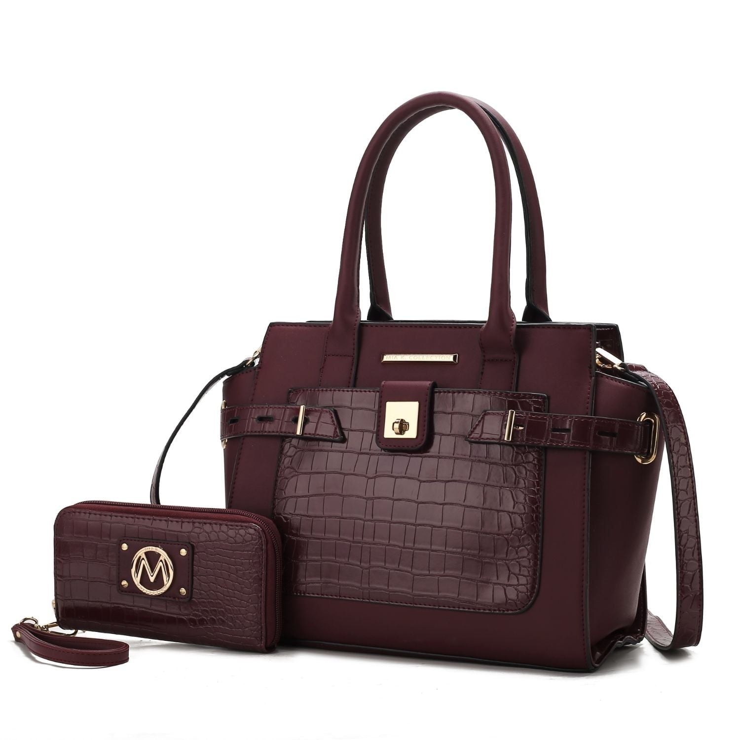 Isla Crocodile-Embossed Satchel with Matching Wallet