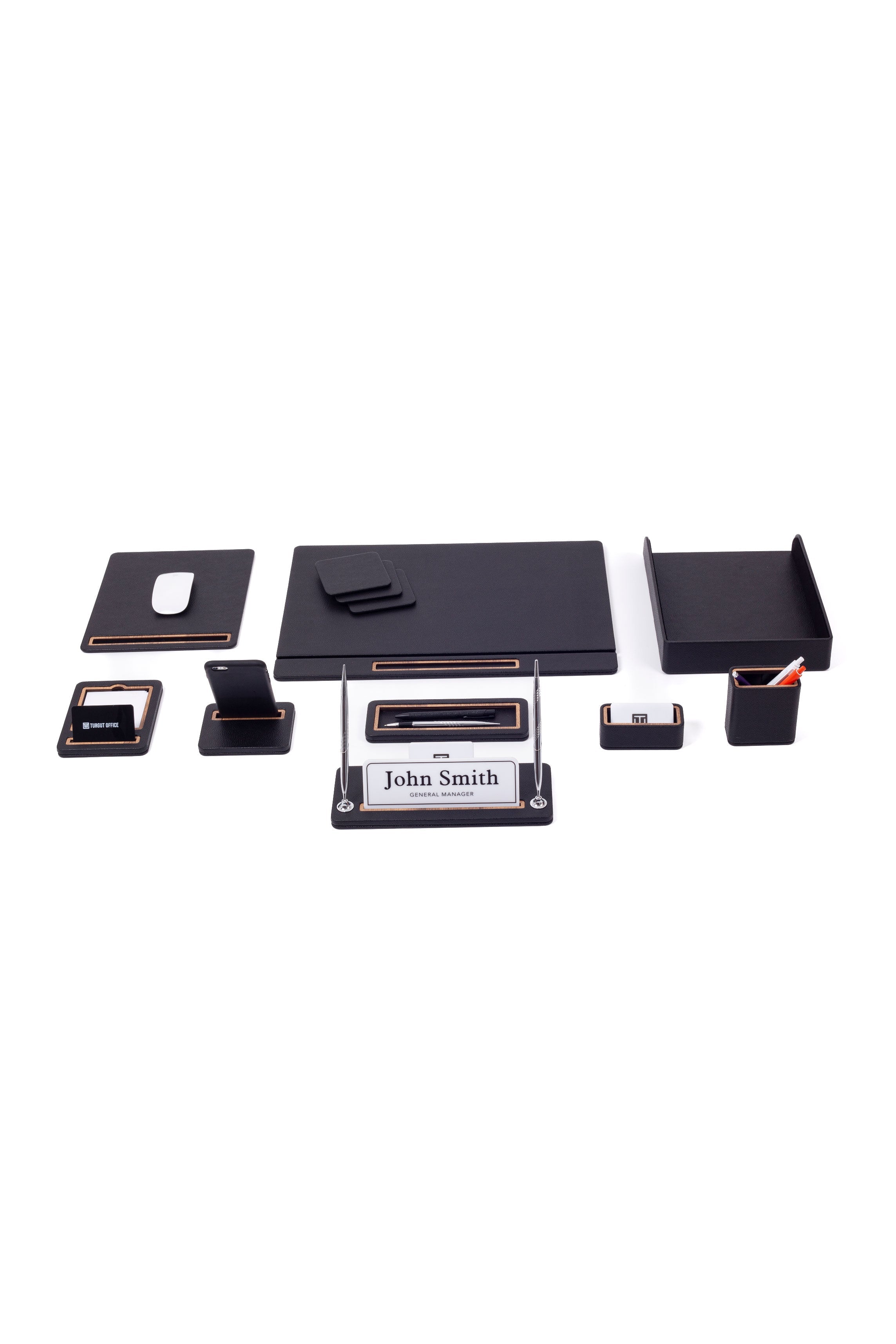 Capella Leather Desk Set 10 Pcs. Covered Model With Single Document Shelf