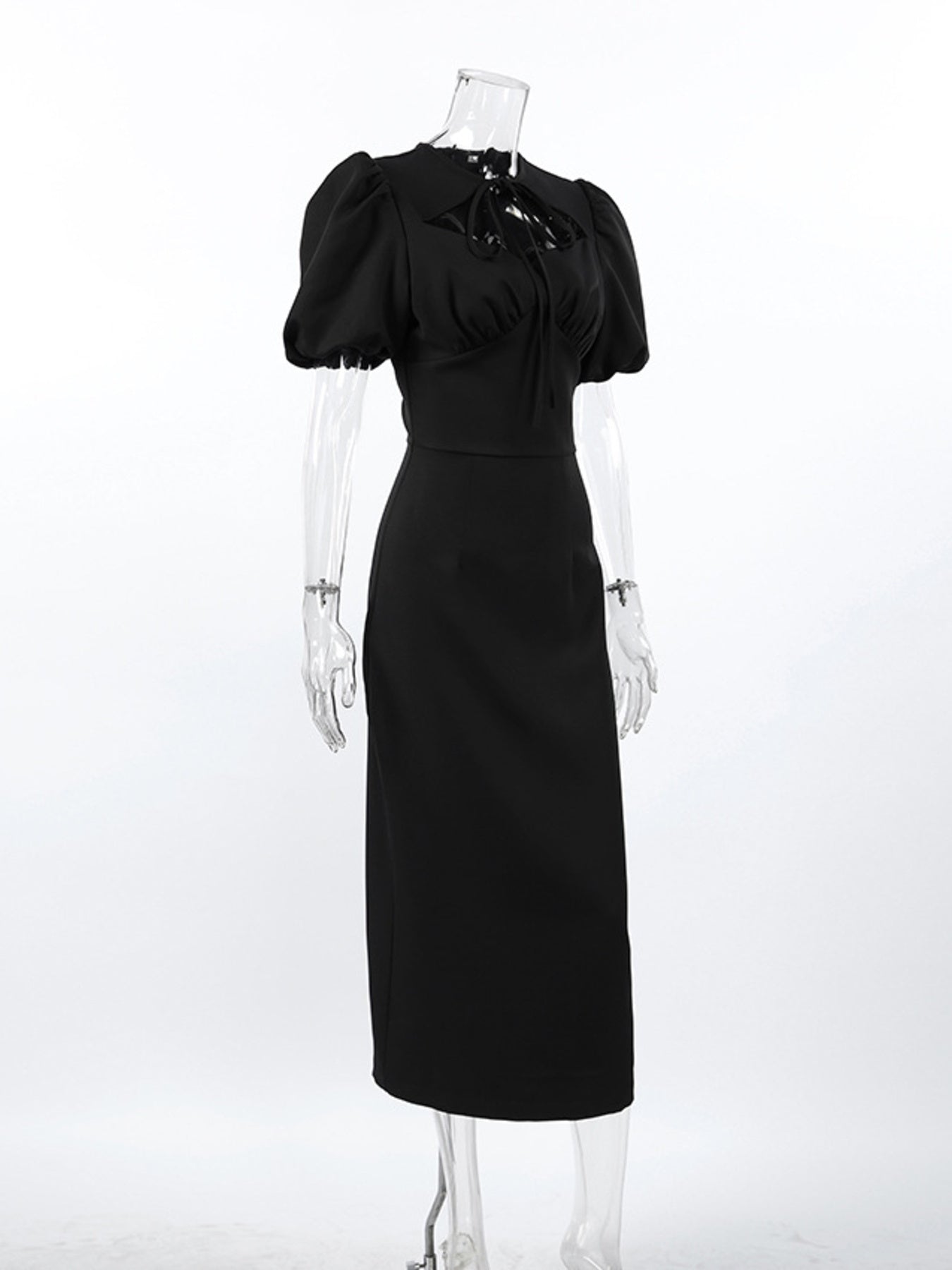 Cutout Front Puff Sleeve Dress