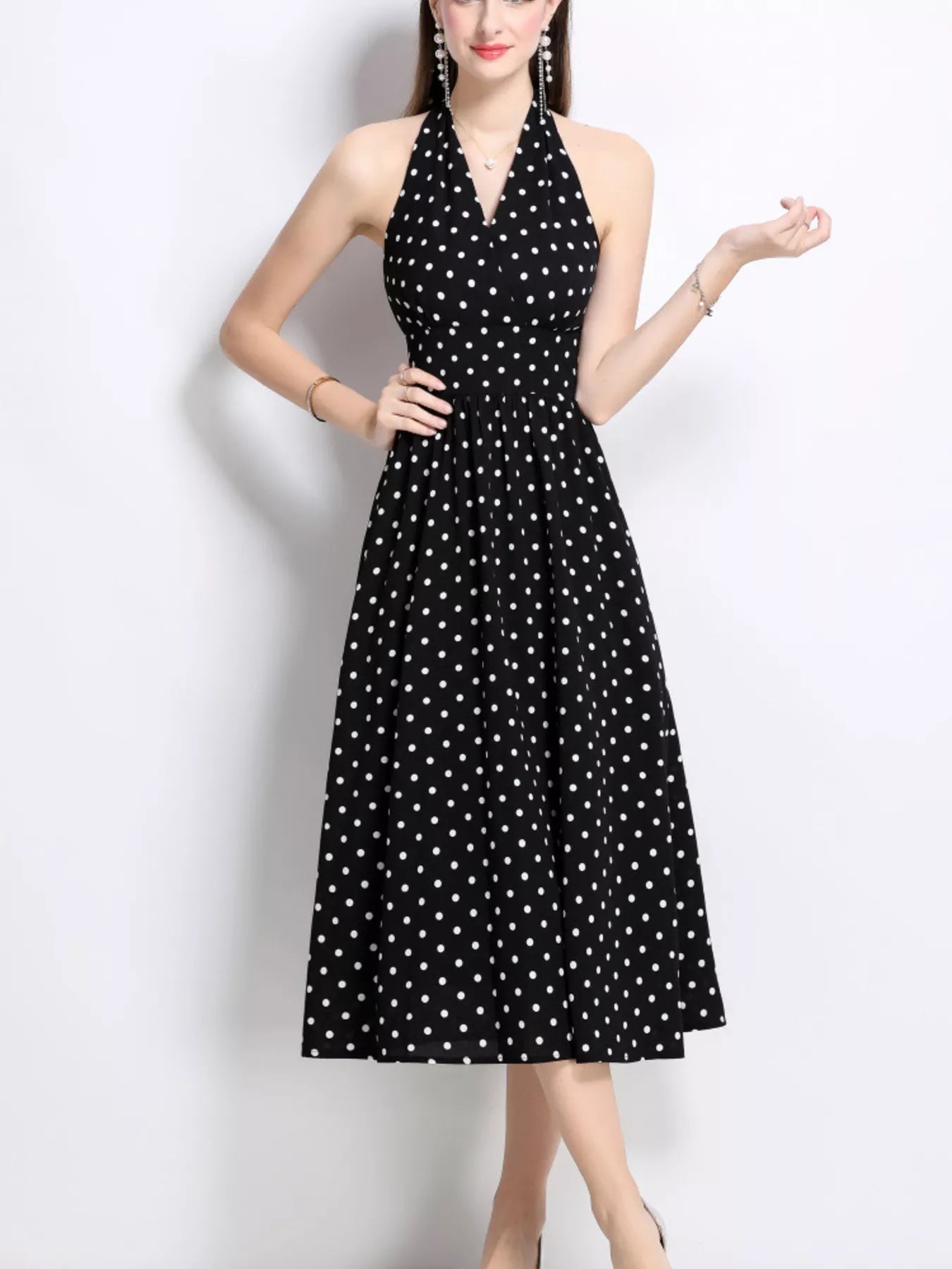 Polka Dot Halter Neck Midi Dress