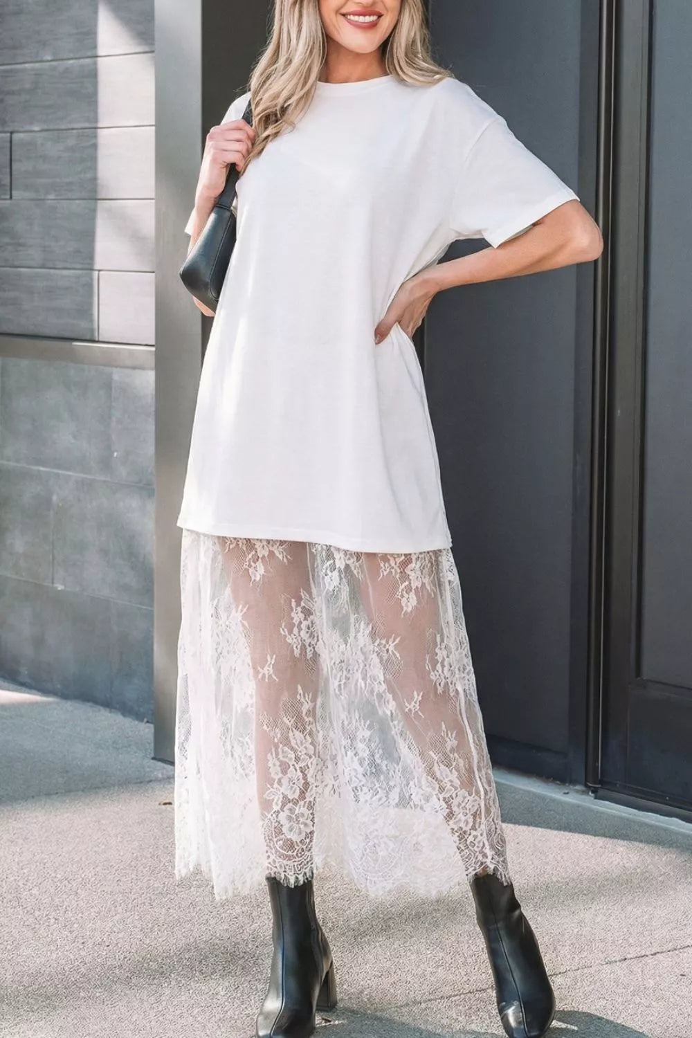 Lace Patchwork Casual T-Shirt Dress