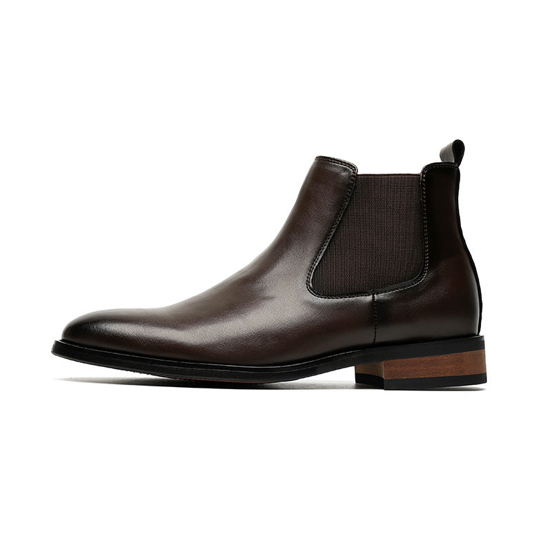 Mens Black High-top Pointed-toe Leather Boots