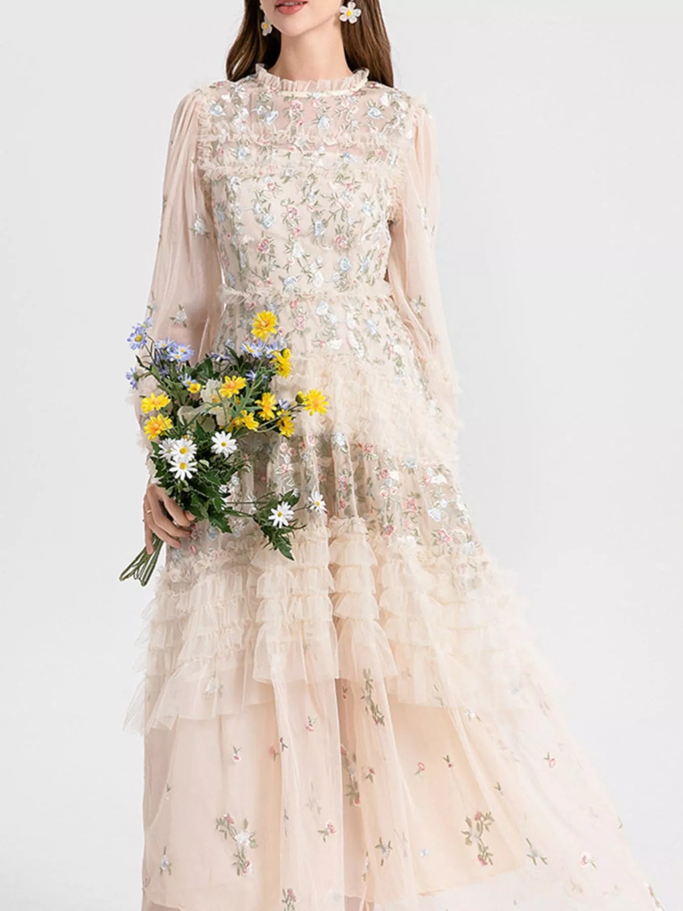Floral Tulle Layered Maxi Dress